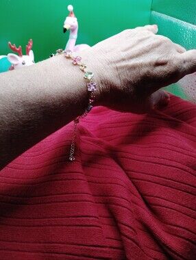 Multicolor Faceted Crystal Gold Tone Adjustable Tennis Bracelet